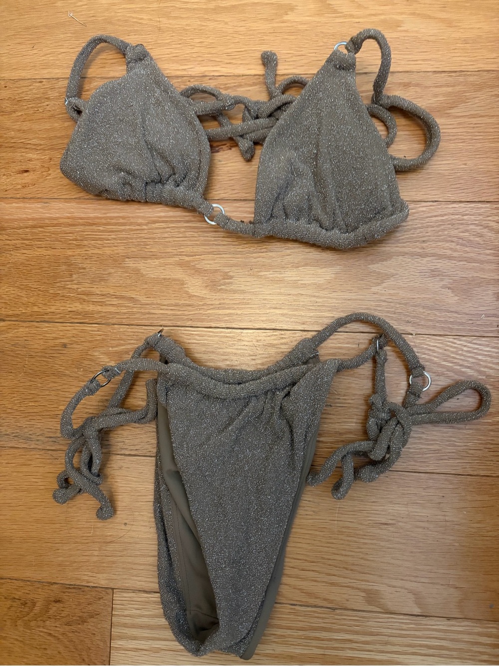 PacSun Shimmery Taupe Triangle Tie Bikini Set medium
